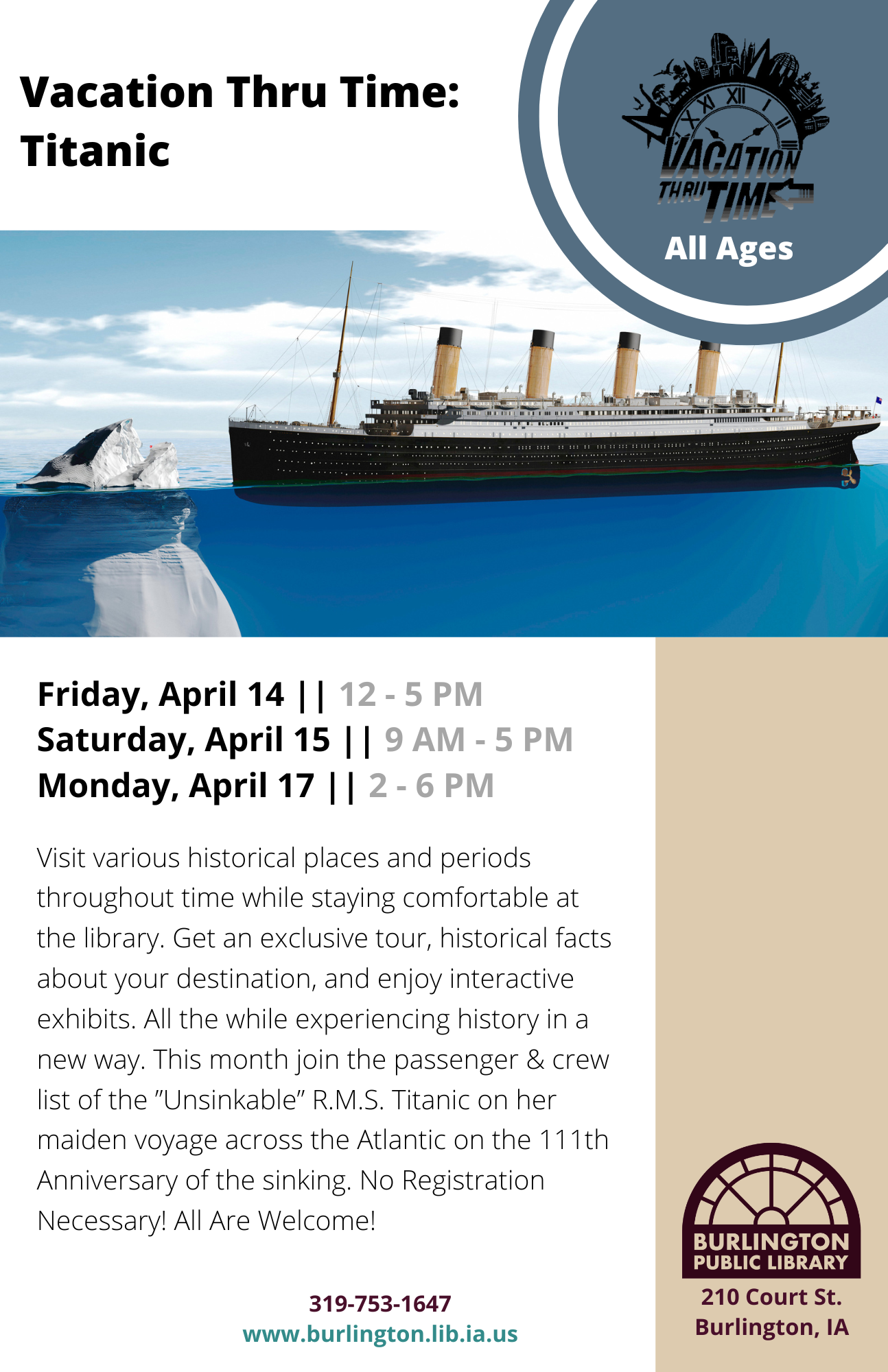 Vacation Through Time Titanic Burlington Public Library